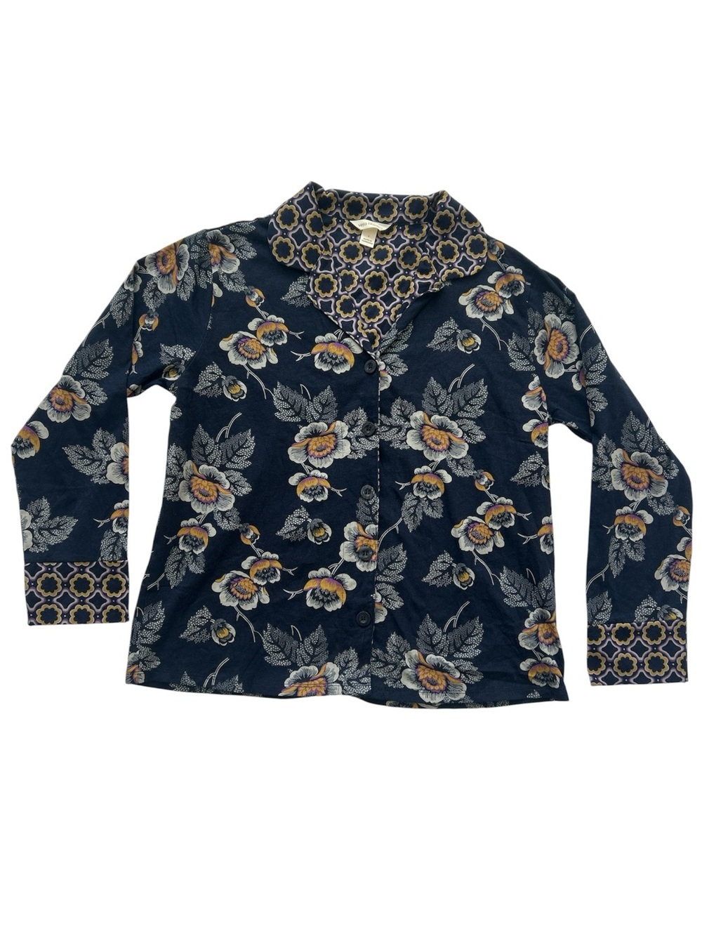 Vera Bradley Navy Floral Button-Down Shirt with Yellow Accents - Picture 2 of 6
